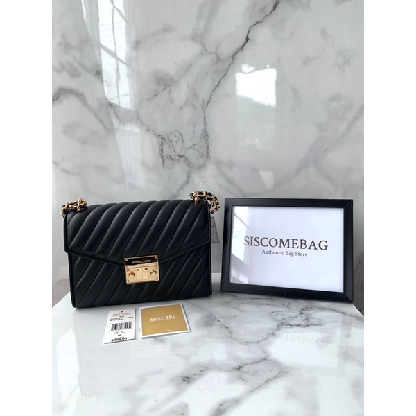 MK rose medium flap shoulder black ghw