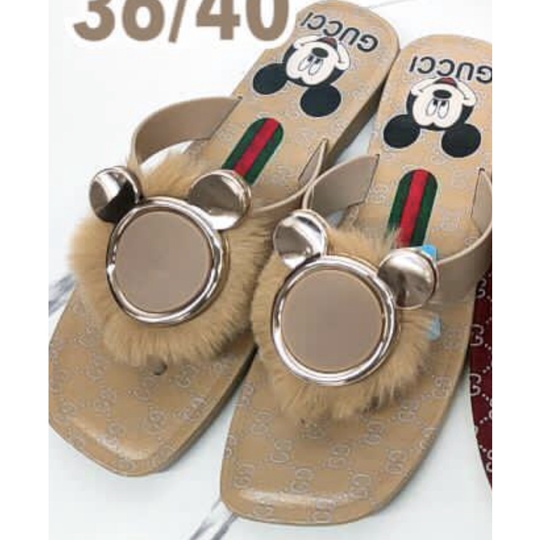 Sandal Jepit Wanita Bulu Kepala Mickey halus Empuk Cantik Lucu Premium MGR Mokaya Balance (2109) / Size 36-40