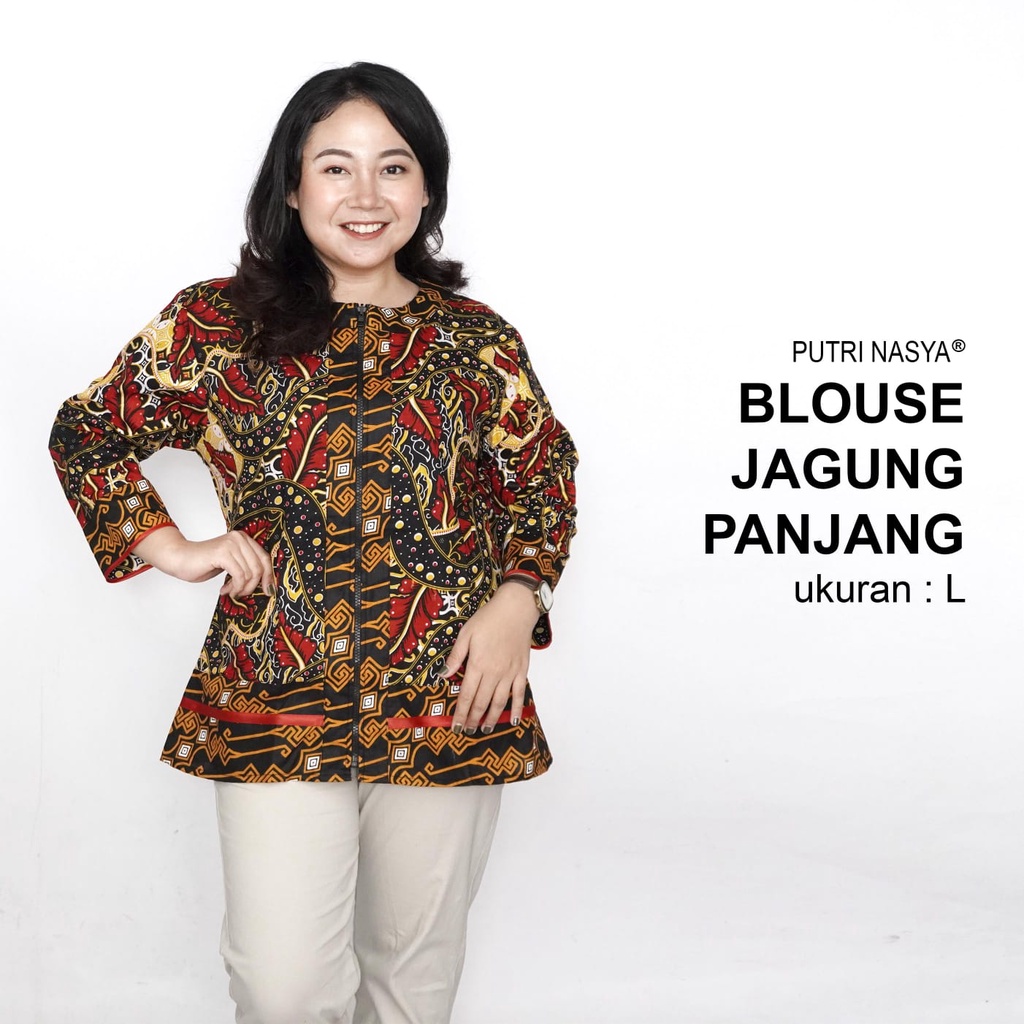 Blouse Big Size LD 140 Wanita Atasan Batik Jumbo L-XL-2L-3L-4L-5L-6L-7L Model Blus Jumbo Kerja Batik / Atasan Big Size Kerja Wanita / Pakaian Batik Kantor Kekinian Seragam