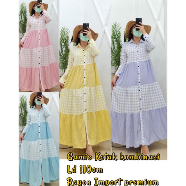 gamis kotak kombinasi import