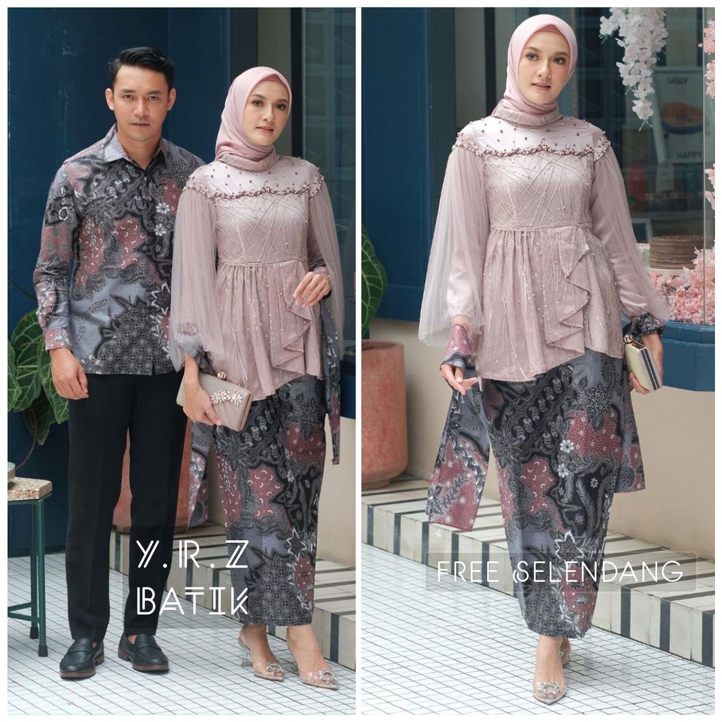 Baju Couple Batik Kebaya Brokat Modern, Batik Kebaya Lamaran Tunangan Baju Batik Wisuda, Simple Brid