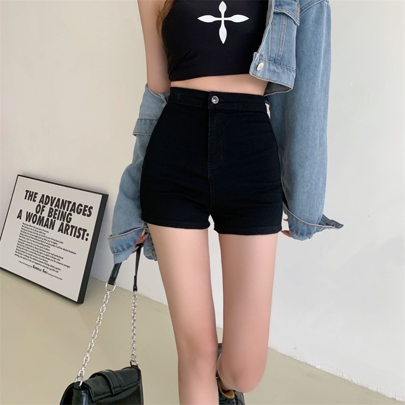 Celana Pendek Jeans Wanita  Hitam Highwaist / Celana Pendek Wanita Denim Hot Pants Korean