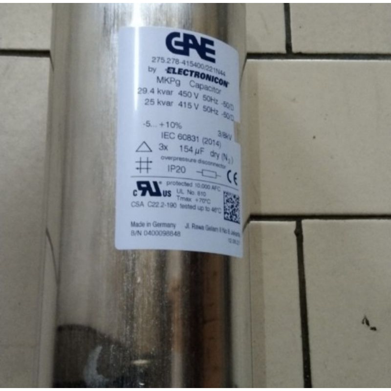 capacitor/kapasitor GAE 25kvar MKPg 415v 3phase