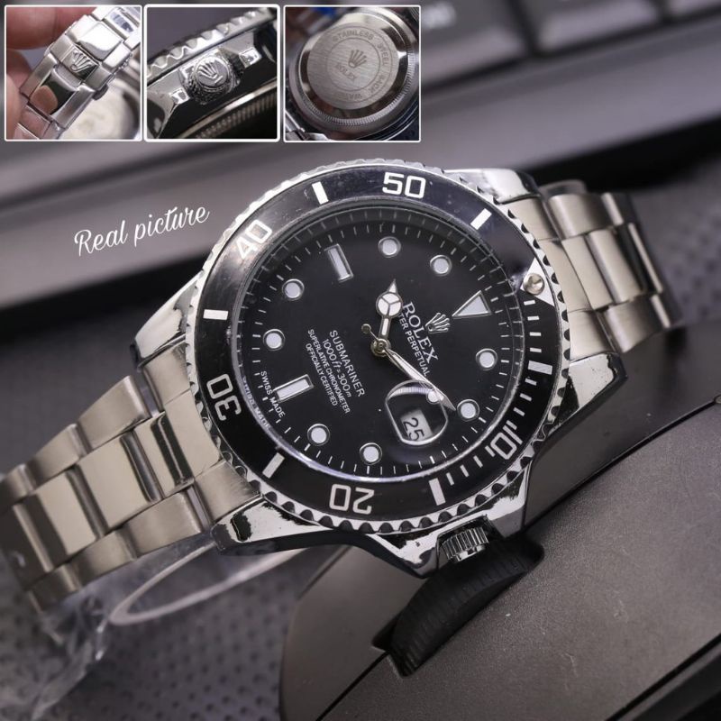 (Cod)Jam Tangan Pria Rolex Submaniner Jarun Mesin Batrai Strap Rantai/Stell(Dikirim Jakarta)