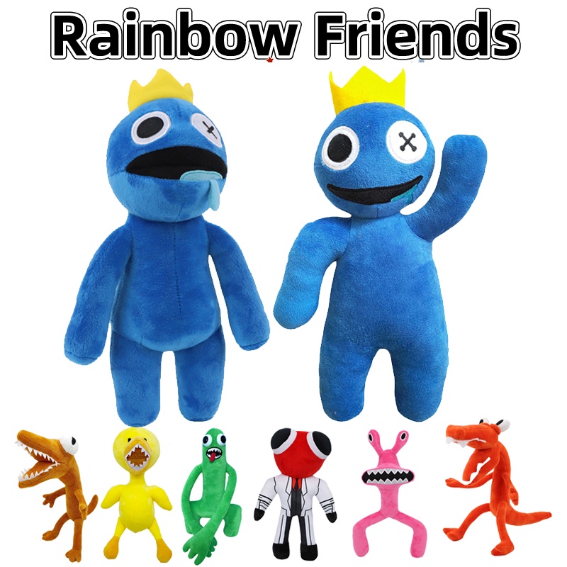 Mainan Boneka Stuffed Plush Kartun Monster Warna Oranye Biru Untuk Hadiah Natal Anak - rainbow friends