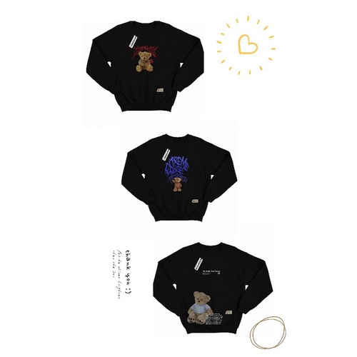 Sweater Crewneck black motif simple pria wanita CN series Bear Flecee tebal