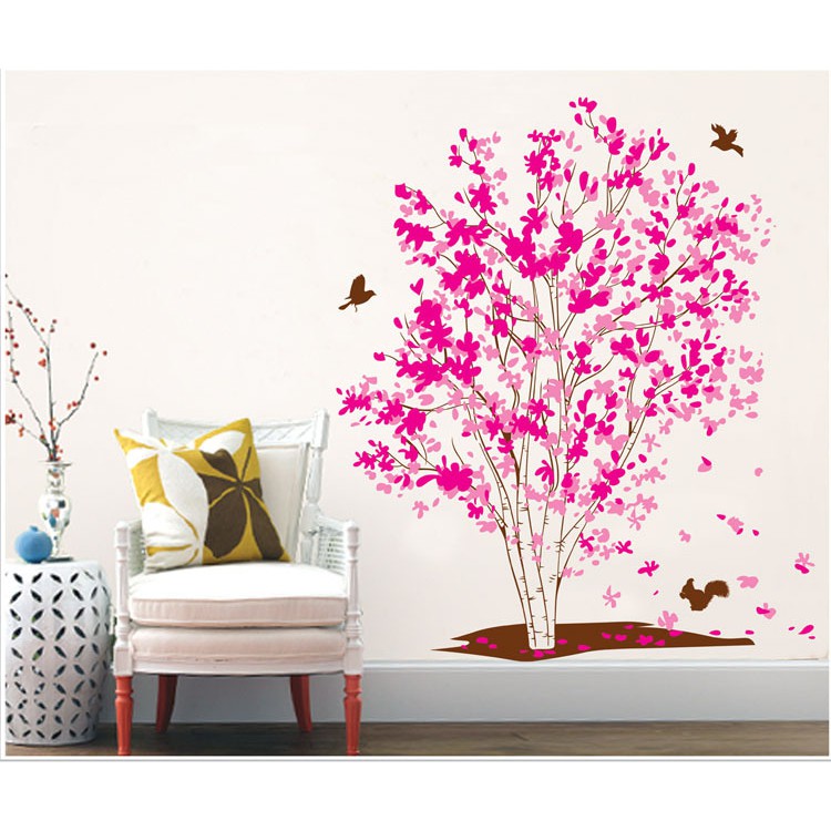 RELIZA WALL STICKER POHON SAKURA MERAH TREE XY1161 STIKER DINDINGo