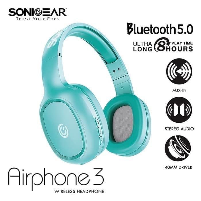 Headset Bluetooth versi 5.0. SonicGear Airphone 3 Wireless Strong Bass &amp; Clear Audio Resmi Original