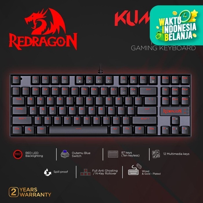 Keyboard Gaming Mechanical Redragon TKL Kumara K552