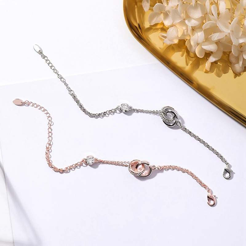 Fancyqube Gelang Double Ring Aksen Kristal Gaya Korea Untuk Pelajar