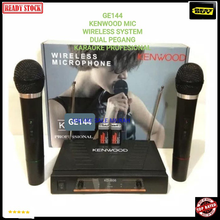 G144 Kenwood mic Wireless sepasang mik karaoke microphone wireles mikrophone dual pegang profesional pro suara audio sound sistem vokal vocal panggung  BISA SEGALA JENIS AUDIO SOUND  2PCS MIC WIRELESS  BATERAI 9V  2 unit mic handle jarak 20 - 30 meter sua