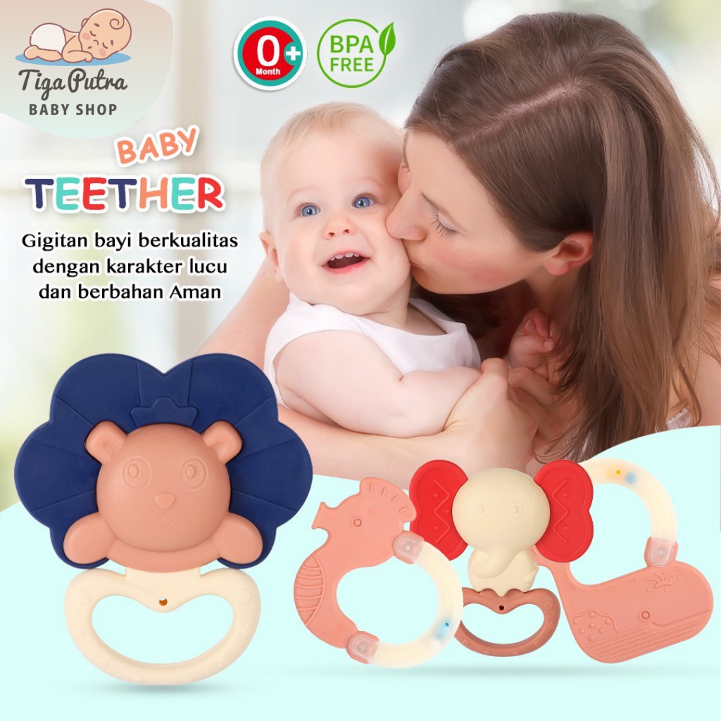 Teether Rattle Mainan Gigitan Bayi Silikon 3 4 Bulan Teether BPA Free