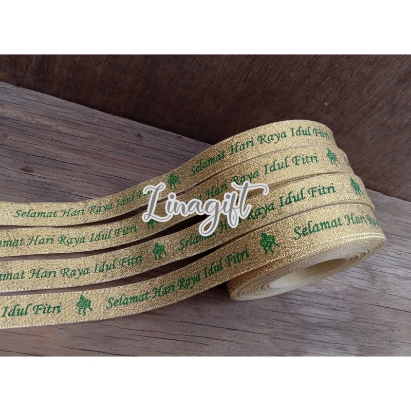 ( Rol 20 Yard ) METALLIC GOLD GLITTER RIBBON - PITA GLITER EMAS SELAMAT IDUL FITRI 2 CM 3/4 IN HIASAN KADO HAMPERS HAPPY IDUL ADHA DEKORASI EID MUBARAK PARSEL SNACK LEBARAN FANCY ELEGANT EXCLUSIVE