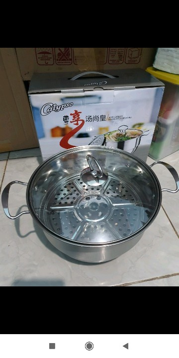 Panci Kukus Tutup Kaca Kecil Stainless Murah / Panci Kukusan Tutup Kaca Stainless Stell 24 Cm