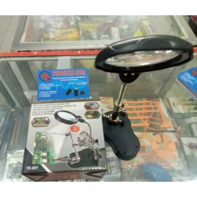 PCB HOLDER+KACA PEMBESAR TE-801 DUDUKAN SOLDER 4 IN 1 KACA PEMBESAR LAMPU JEPITAN PCB HOLDER