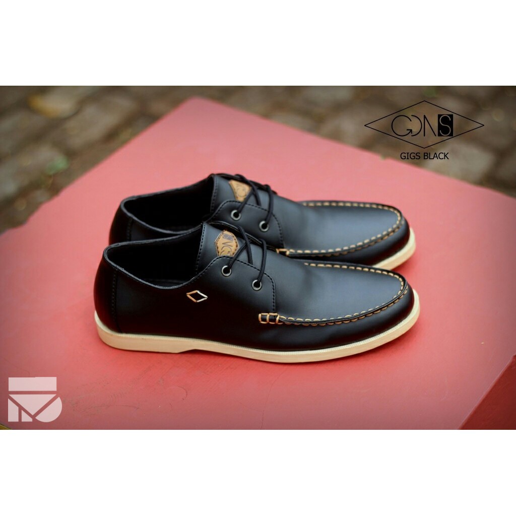 Gigs Black | Sepatu  Casual Formal Santai Semi Kasual Pria Cowok Laces Footwear Ori | FORIND x GDNS