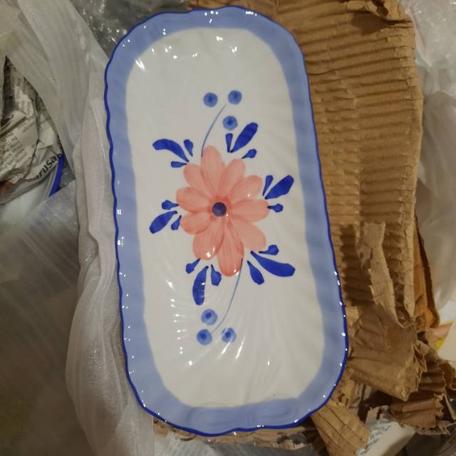 Piring Saji Keramik  Bunga Persegi  Panjang  Kecil 14 x 27cm 