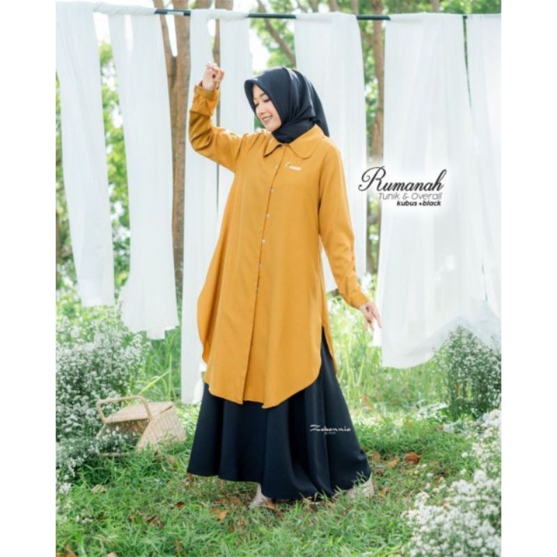 RUMANAH SET TUNIK OVERALL &amp; HIJAB • READY STOK