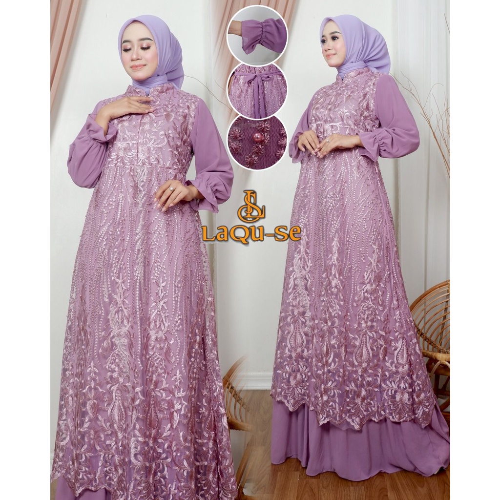 Dress Gamis Kebaya Cantik Modern Mix Ceruty Babydoll Gaun Pesta Kondatangan Wanita Mewah  Gamis Kondangan By Laquse_kebaya2