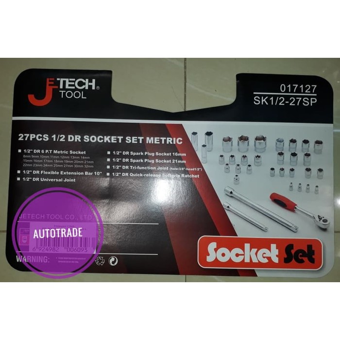KUNCI SOK MOBIL 27 PCS 1/2"DR SOCKET SET METRIC J TECH TOOL