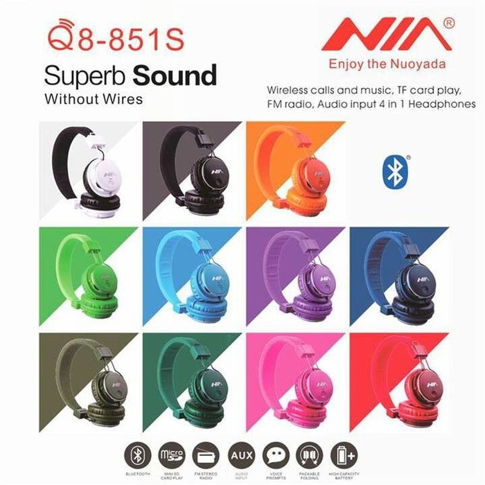 ORIGINAL Headphone Bluetooth NIA - Q8 TERLARIS