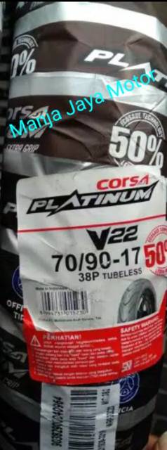 Paket Ban tubeless Front 70/90-17 &amp; 80/90-17 Rear Corsa Platinum V22 for bebek Yamaha/Suzuki/Honda