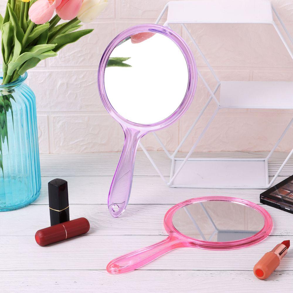 Solighter Hand Mirror Cermin Kosmetik Genggam Bentuk Bulat Gagang Dua Sisi