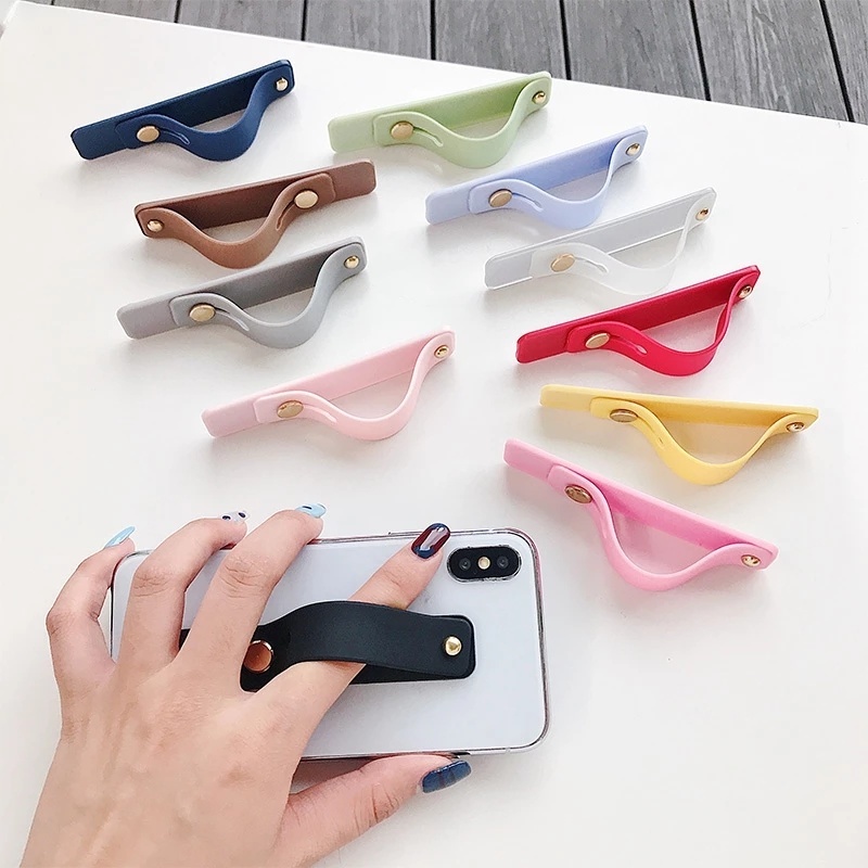 [Universal Candy Color Silicone Wristband Self-adhesive Strap Push Pull Grip Cell Phone Ring Holder] [ Smartphone Finger Kickstand Compatible with iPhone &amp; Android Phone]