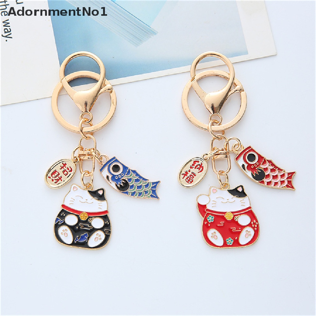 (AdornmentNo1) Gantungan Kunci Bentuk Kucing Keberuntungan Bahan Alloy