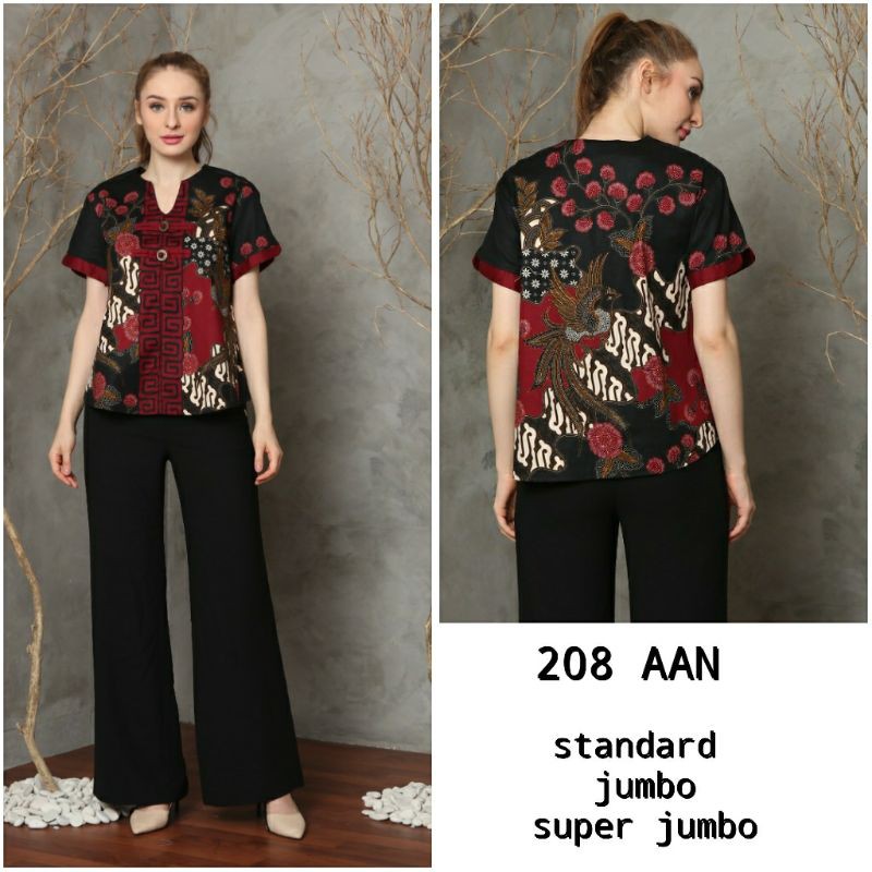 Atasan Blouse Batik Wanita Lengan Pendek Bahan Katun Stretch, 208 AAN / 208 SMP#-8