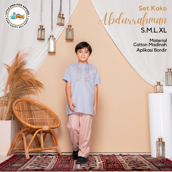 Baju Setelan Koko Anak Laki Laki Muslim Abdurrahman Little Dino - motif E, size S