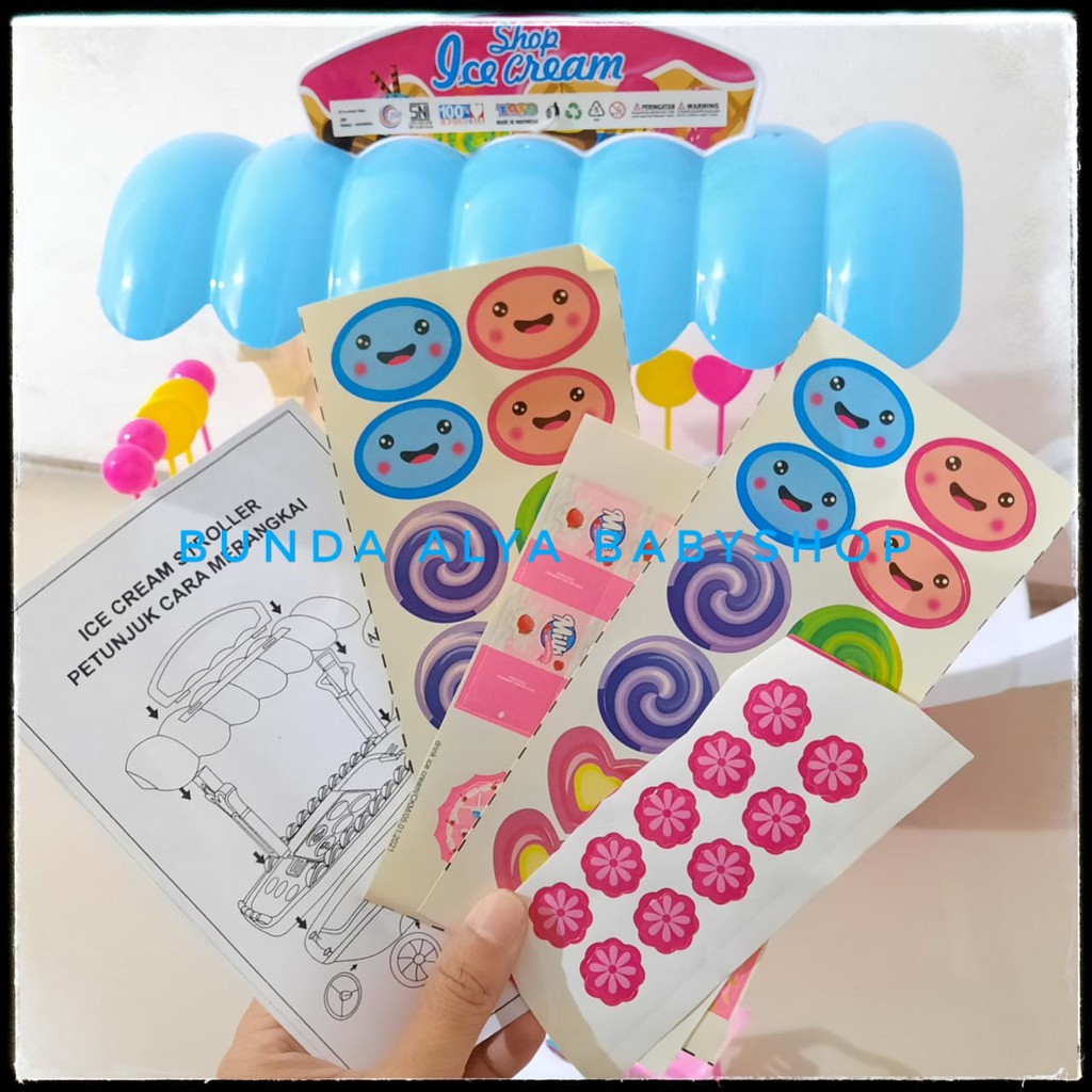 Ice Cream Stroller - Mainan Anak Edukasi - Gerobak Ice Cream Mainan - Troli Es Krim - Trolley Ice Cream Shop Ukuran Besar - Mainan Gerobak Es krim Dorong Fun Toys Ukuran Besar