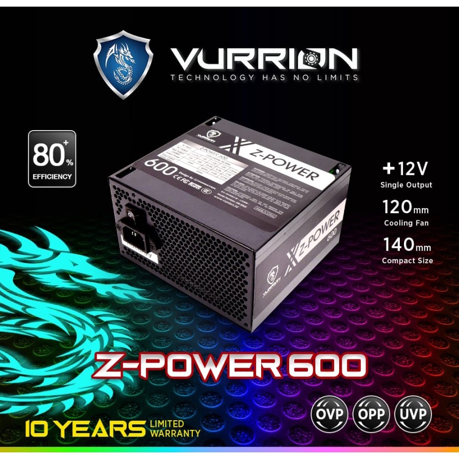 PSU Power Supply VURRION Z-POWER 600 80+ Garansi Resmi