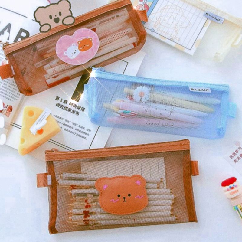 

SN55 Tempat Pensil Cokelat Mesh Aesthetic / Pencil Case Cute