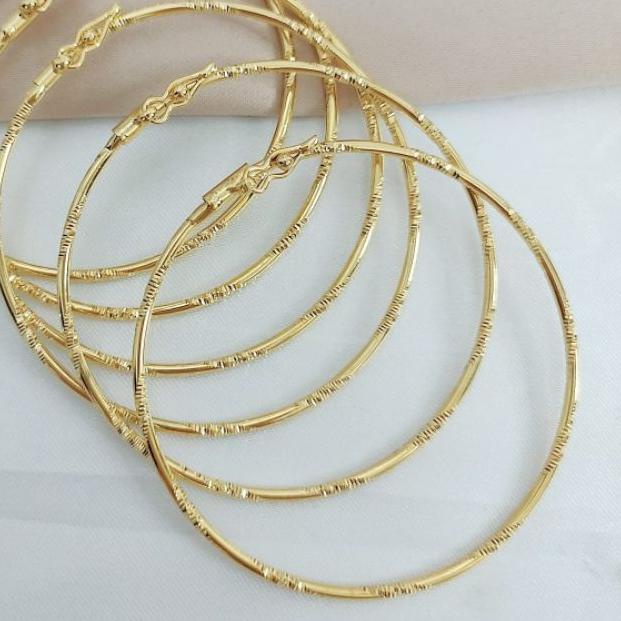 Gelang Keroncong Titanium model Tipis Bukaan Samping Lapis Emas 24karat