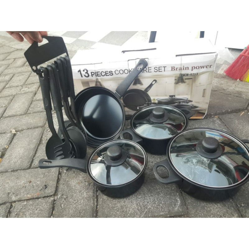 Panci set 13 pcs-Cookware set penggorengan tutup kaca teflon set