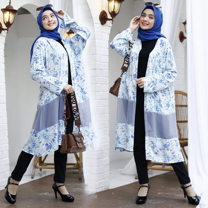 MUSLIM-CARDIGAN- FASHION BAJU ATASAN OUTER CARDIGAN WANITA MUSLIM JUMBO KATUN KEKINIAN - BIRU, XXL