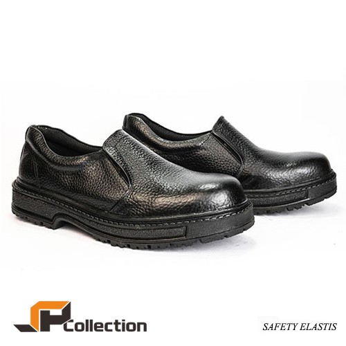 Sepatu Safety Elastis Pendek Kulit Sapi Asli Dengan Besi Diujung Sepatu Cocok Untuk Pekerja Lapangan