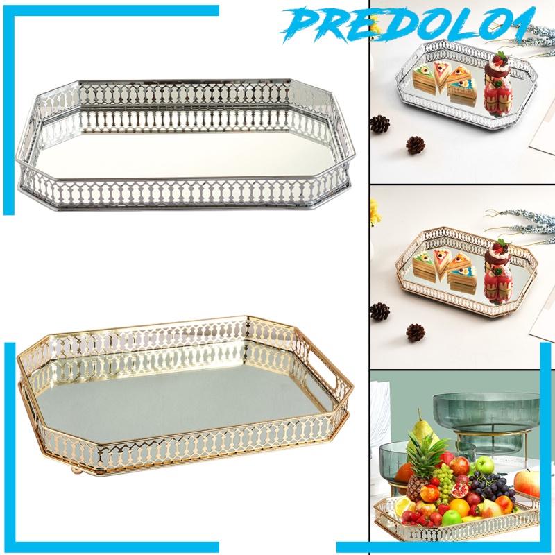 [PREDOLO1] Retro Mirrored Vanity Tray Jewelry Perfume Earring Tray Decor Storage