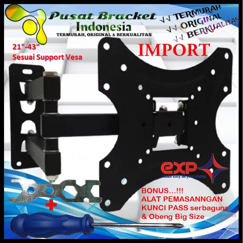 Bracket TV SHARP 14 s/d 43 inch 6 ARAH FULL BESI SUPER KOKOH GARANSI 100% ORI