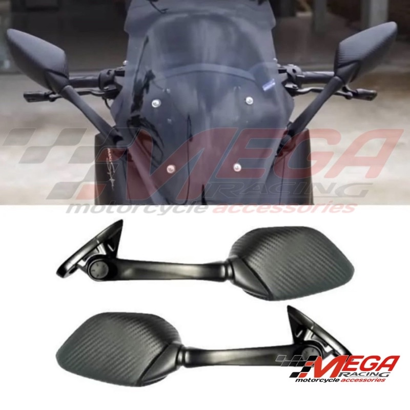 Spion Model R25 Panjang Karbon Lipat Kaca Biru &amp; Putih Batok Carbon Motor CBR Ninja Nmax Lexi Pcx