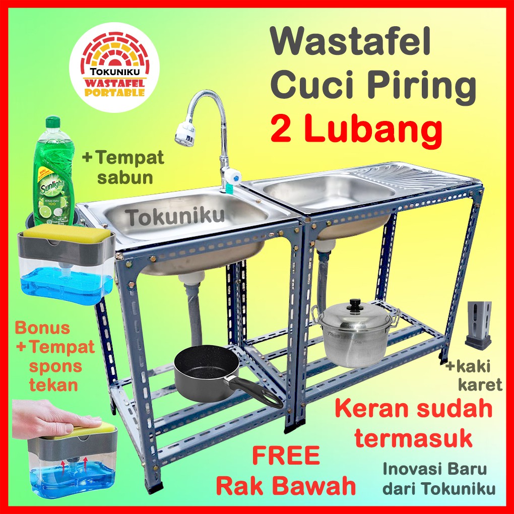 Wastafel Cuci Piring 2 lubang Portable Bak Cuci Piring 2 Wastafel Cuci Piring 2 lubang Portable Bak Cuci Piring 2
