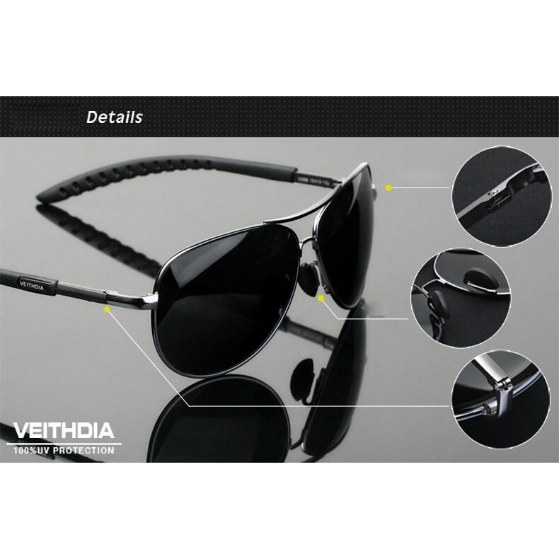 Veithdia 3088 Kacamata Hitam Pria Pilot Aviator Sport dan Travel Polarized Sunglasses Free Hardcase