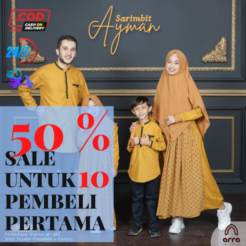 CUCI GUDANG SARIMBIT ARRA SERIES AYMAN WARNA MUSTARD - couple family murah - baju couple muslim keku