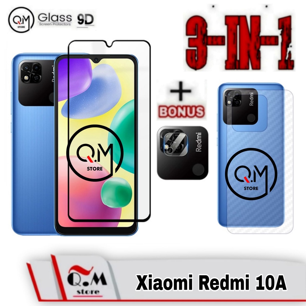 PAKET 3 IN1 Tempered Glass Layar Xiaomi Redmi 10A Screen Guard Anti Gores Pelindung Layar