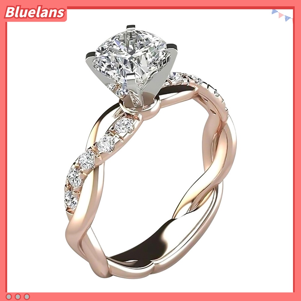 Bluelans Cincin Wanita Model Twist Hias Cubic Zirconia Untuk Pernikahan