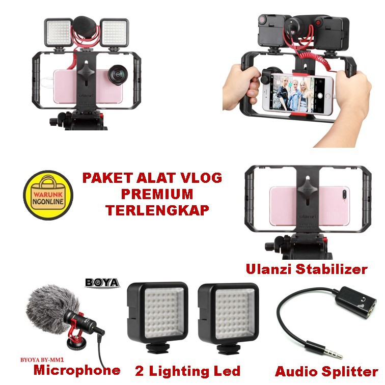 PAKET Alat VLOG - YOUTUBER - VLOGGER - VIDEOGRAFI - STABILIZER - MIC - LED
