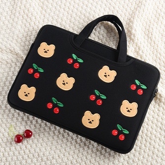 Sleeve Pouch Sarung Tas Bag Case Ipad Tab Tablet Macbook Air Pro Laptop Asus Acer Lenovo HP Huawei 11 12 13 14 15 inch Motif Gambar Beruang Bear Cherry Cery Warna Hitam Merah Black Red Lucu Cute Murah Korean Model Tali Jinjing Banyak Slot Ruang Stationary