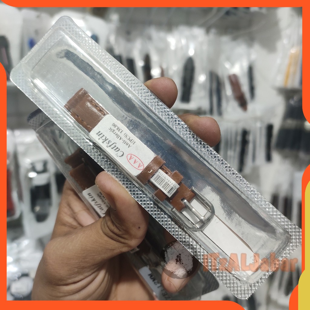 Tali jam tangan Kulit 12mm coklat muda motif Leather strap