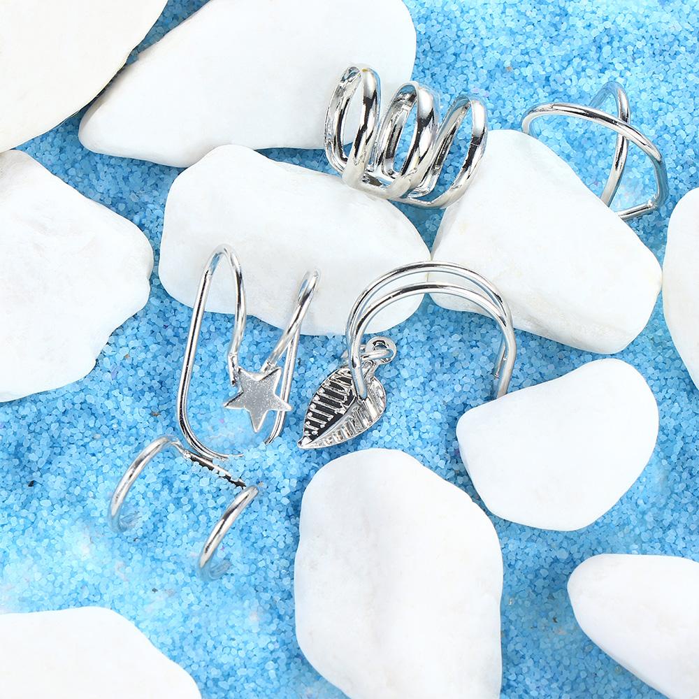 Rebuy Manset Telinga Palsu Fashion Tulang Rawan Emas Daun Klip On Cartilage Earrings